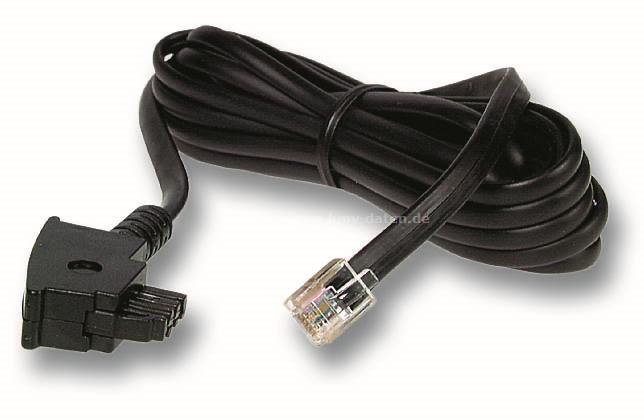 Telefonkabel Länge: 6,0m
TAE - F Stecker sw< > RJ 11 Stecker 
Flachkabel 4 polig /schwarz