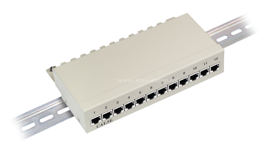 Patchpanel mit 8 RJ 45 Buchsen 
Cat 5+ geschirmt Tischgehäuse
10" 1HE RAL 7035 grau
